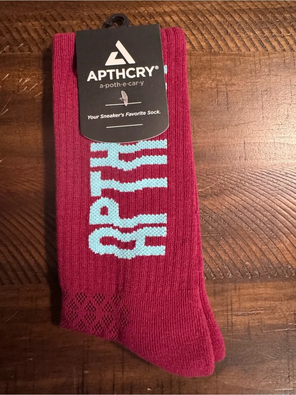 APTHCRY Men's Maroon Crew Socks with Light Blue Logo